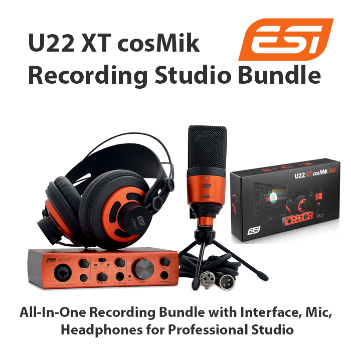 ESI U22 XT CosMik 2 Channel All-In-One Pro Recording Studio Sound Card/Audio Interface Bundle (Germany Designed)